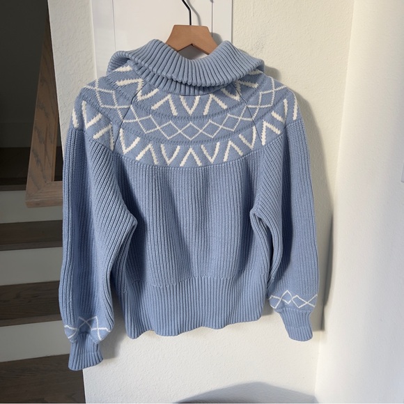 Varley Sigrid Fair Isle Half-Zip Sweater in Light Blue - Picture 4 of 7